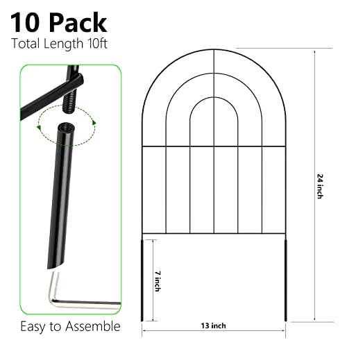 Decorative Garden Fence 10 Pack, Total 10Ft (L) X 24In (H) No Dig Rustproof Metal Wire Fencing Border Animal Barrier, Flower Edging For Landscape Patio Yard Outdoor Decor, With 16Ft Decorative Leaves #TOP1