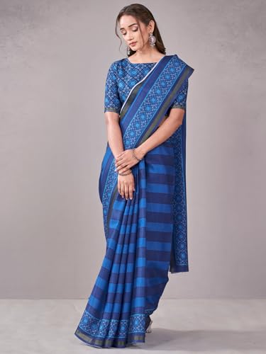 Image of Satrani Women's Chanderi Printed Saree with Unstitched Blouse Piece