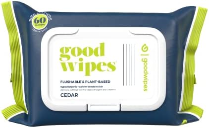 Goodwipes Flushable Butt Wipes, Cedar Scent with Botanicals, Dispenser for At-Home Use, with Aloe, Septic and Sewer Safe & Never Dries Out (60 Count)