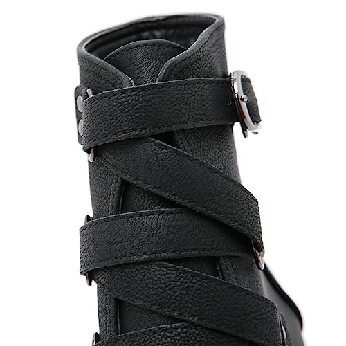 Image of Parisuit Womens Goth Patent Ankle Boots Platform Chunky Combat Boots | Lace Up, Gothic Boots, High Heel, Punk Short Booties, Buckle Boots, Chain Boots