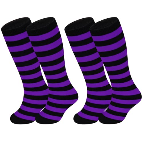 Sarfel Kids Halloween Socks Kids Purple Striped Socks Knee High Sock Girls Tube Sock with Stripes Witch Accessories for Girls