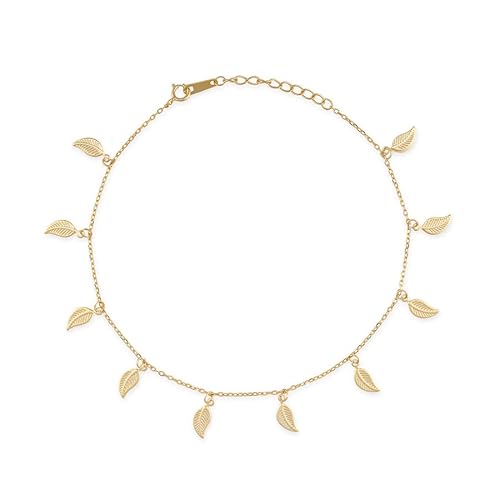 Elk & Bloom Delicate Gold 14K Leaf Anklet, Gold Coin Anklet, Foot Bracelet, Boho Beaded Anklet, Gold Layered Anklet for Women, Gold Cable Chain