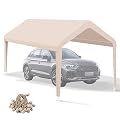 Carport Canopy 12'x20' Heavy Duty Replacement Cover, Garage Shelter Cover 800D Oxford Waterproof & UV Protected Tarp with Ball Bungees, Not Include Frame, Beige