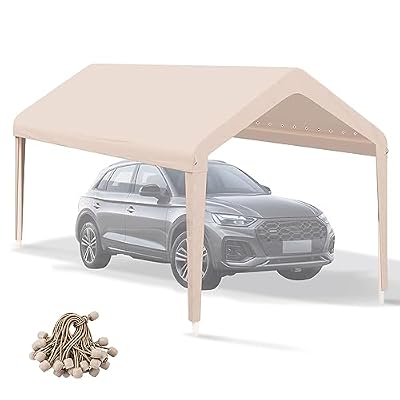 Carport Canopy 12'x20' Heavy Duty Replacement Cover, Garage Shelter Cover 800D Oxford Waterproof & UV Protected Tarp with Ball Bungees, Not Include Frame, Beige