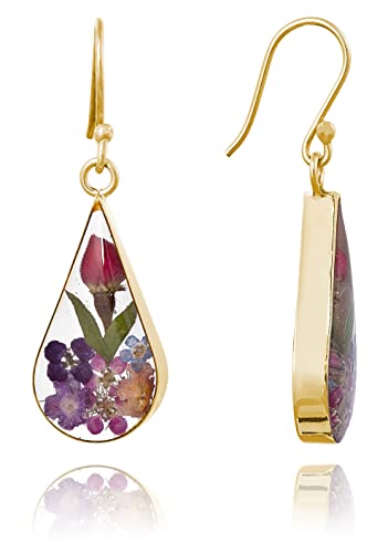 Pressed Flower Teardrop Earrings