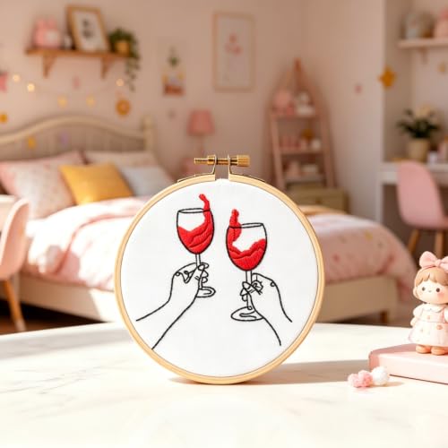 Image of Crafmanoe Romance Embroidery Kits for Beginners Adults, Hand Embroidery Starters Kits, Stamped Cross Stitch Kits for Adults Anniversary Valentine's Day Gifts, Embroidery Hoop, Thread & Video Tutorial