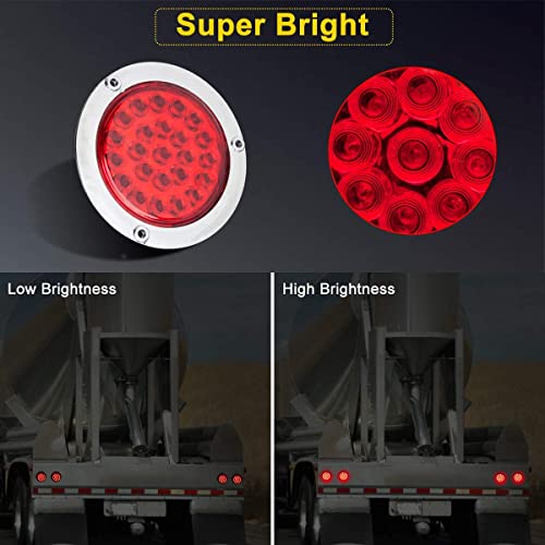 Limicar 4" Round Led Trailer Tail Light 2Pcs 24 Led Stop Turn Signal Brake Marker Clearance Running Lights W/Chrome Bezels For Trucks Trailer Rv Waterproof #TOP1
