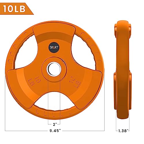 SPART 2-Inch Color Rubber Coated Olympic Grip Plate in Pairs or Single for Strength Training, Weightlifting and Bodybuilding, Solid Cast Iron Weight Plates for Barbell, 2.5LB/5LB/10LB/25LB/35LB/45LB, Two Years Warranty - Image 3