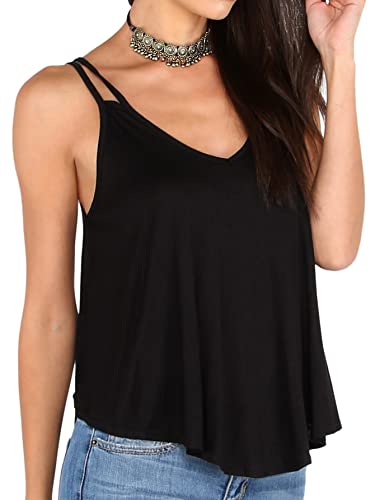 Makemechic Women's Flowy V Neck Strappy Tank Tops Loose Cami Top Black Xl #TOP3