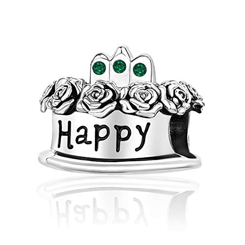 Image of Birthstones Happy Birthday Cake Charms Compatible with Pandora Charms Moments Bracelets Candle Crown Celebration Beads