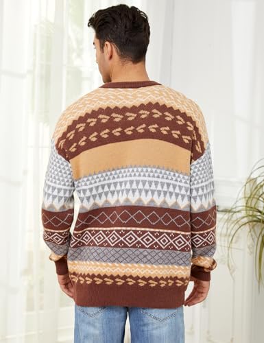 VDWIP Mens Knit Sweater Grandpa Vintage Knitted Sweaters Oversized Striped Spring Pullover Casual Long Sleeve Pullovers