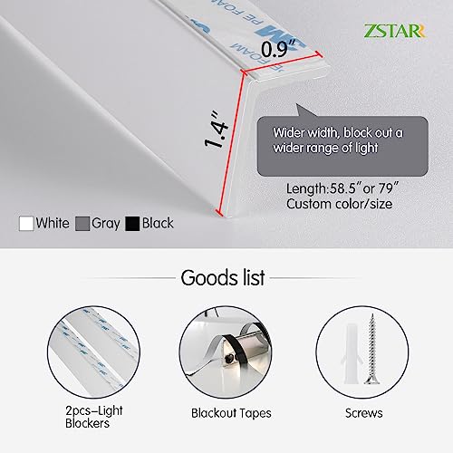 Zstarr Blackout Light Blockers Side Tracks,Pvc Light Blockers For Window Shades And Blinds,Side Tracks For Blackout Shades Easy To Instal,Light Blocking Strips For Bedroom (White, 58.5",2Pcs) #TOP3