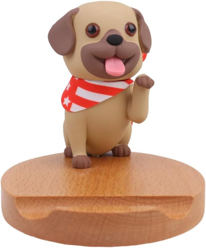Mikikit Wooden Dog Cell Phone Holder Stand Desktop Smartphone Bracket Universal Phone Holder with Base 3.74X3.14X3.14In Compatible with Most Phones