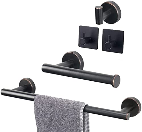 TocTen 5 PCS Bathroom Hardware Set SUS304 Stainless Steel-Towel Rack Set Include Lengthen Hand Towel Bar+Toilet Paper Holder+3 Robe Towel Hooks Bathroom Accessories Towel Bar Set(Bronze,24IN)