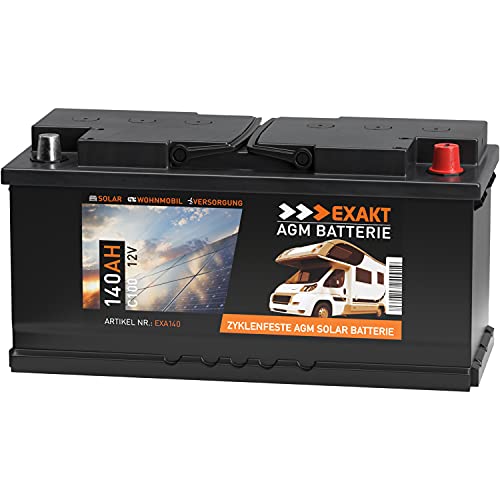EXAKT AGM Batterie 140Ah 12V Solarbatterie Wohnmobilbatterie Bootsbatterie Camping Versorgungsbatterie