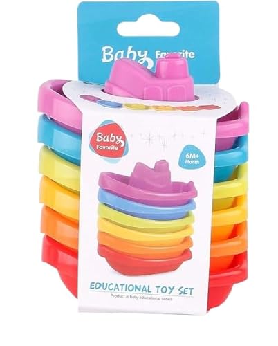 Rainbow Stacking Boats Bath Toy Set, Educational Bath Time Toys, 10.8 x 6.3 x 15.2 cm