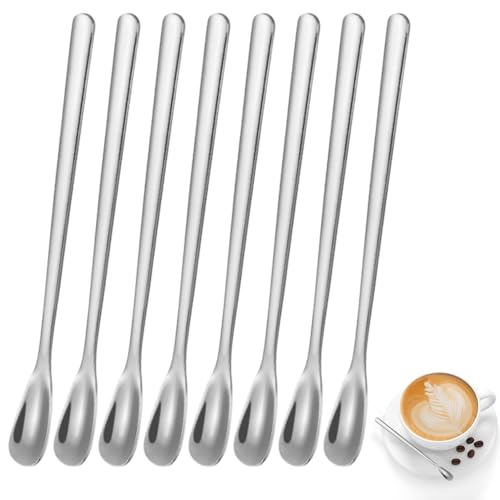 Ouliget Stainless Steel Coffee Stirring Spoon,Silver Coffee Stir Sticks Drink Spoons,Long Handle Tea Coffee Spoons Tiny Salt Condiment Spoon,Coffee Bar Accessories,6 Inches,8 Pieces