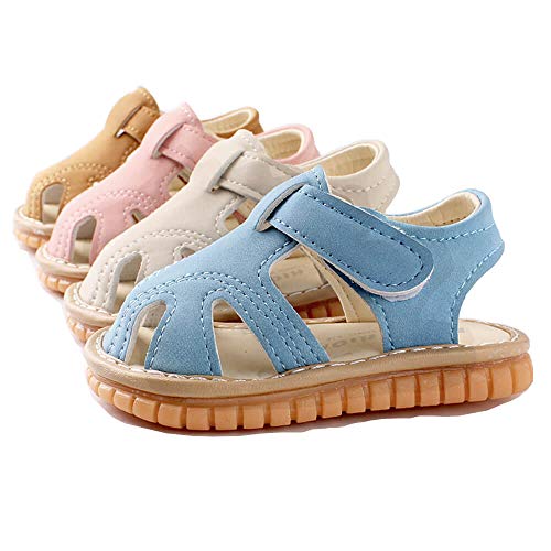 LUWU Toddler Squeaky Shoes with Rubber Sole First Walker Sandals (4.5M US Toddler, Yellow)