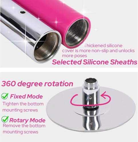 Portable Silicone Pole Dance & Fitness Kit, 360° Spin Static Modes Adjustable Pole 86.6–106.3inchs Height No Drilling Required With Silicone Pads Seamless Chrome Steel For Home Gym Yoga Dance Studio - Thumbnail 6