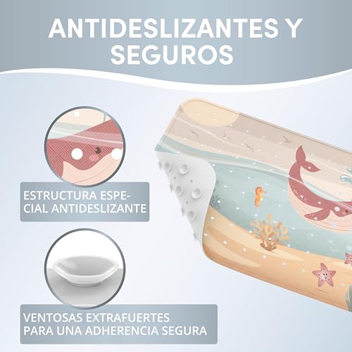 Miniatura 3 de Avakido Alfombra Antideslizante Para Bañera Infantil - Sin Bpa, Resistente Al Moho Y Lavable A Máquina - Alfombrilla Antimoho Con 2 Ganchos Incluidos - Segura Para Bebés Y Niños