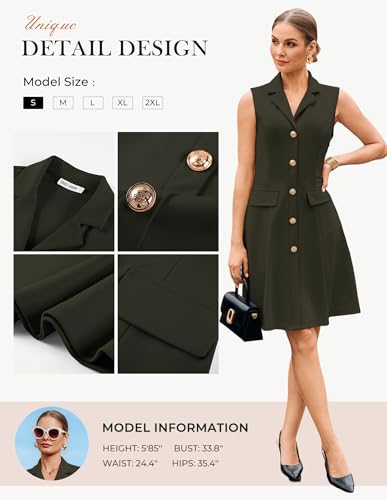Image of GRACE KARIN Work Dresses for Women 2026 Sleeveless Button Business Midi Dress Notch Lapel V Neck Formal Office A Line Dresses