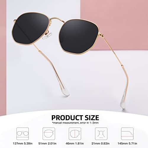 Meetsun Polarized Hexagon Sunglasses For Women Men Polygon Square Sun Glasses Uv400 Protection Metal Frame Gold Frame-Gray Lens #TOP2