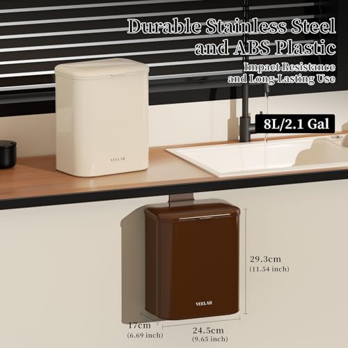 VEELAR Space Saving Hanging Small Trash Can for Kitchen Cabinet, Bathroom or Office (Coffee, 2.1 Gallon (8L)) by VEELAR - Used condition - Image 2