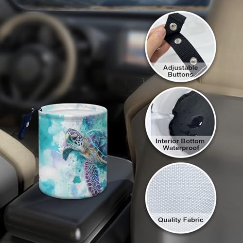 Image of Pensura Splash Ink Turtle Car Garbage Can Adjustable Buttons Mini Car Trash Bin Car Organizer Collapsible Trash Container Trash Bag for Car Accessories, Vehicle, Travelling, Camping