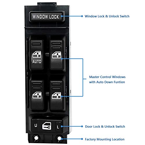 Power Window Switch Compatible for 2000-2002 Chevy Silverado 1500HD 2500HD Avalanche Tahoe Suburban, 2002 Cadillac Escalade and 2001 GMC Sierra Yukon XL Replace# 19259961 - Thumbnail 2