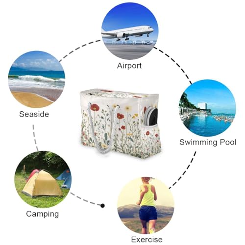 Wildflowers（1） Beach Bag & Travel Tote Bag Large Sandproof with Zipper Closure, Wet Pouch for Swim Gym Travel4