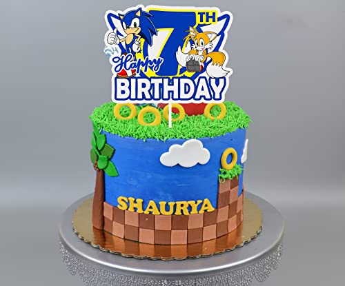 Snk-7X Sonic Birthday Cake Topper 7, Blue Hedgehog Happy Birthday Cake Topper 7, Blue Hedgehog Happy 7Th Birthday Cake Topper For Boy Girl Kids Sonic 7 Year Old Birthday Party Decorations #TOP2