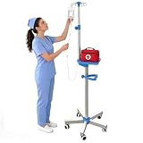 IV Pole with Wheels, Adjustable 52.3'–70.8' Stainless Steel IV Stand, 9' x 7' Tray, Height-Adjustable...