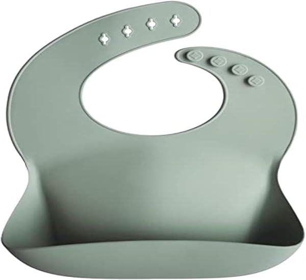 mushie | Bavaglino Silicone | Bavaglino Impermeabile Regolabile | Facile da Pulire | 4 Misure Regolabili con tasca Frontali Profonde | Senza BPA | articoli per neonati & bambini | Cambridge Blue - 4