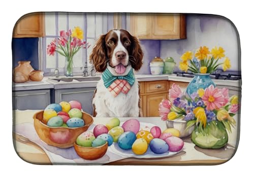 Caroline's Treasures DAC6810DDM Decorating Easter English Springer Spaniel Dish Drying Mat Absorbent Dish Drying Mat Pad for Kitchen Counter Dish Drainer Mat for Countertop, 14 x 21", Multicolor