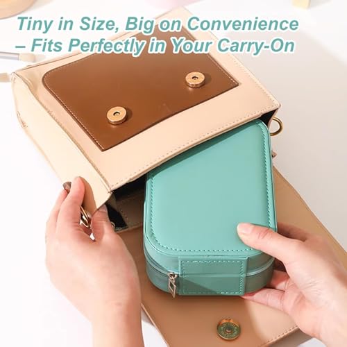 Image of APOPHIS Small Travel LED Makeup Mirror Case with 3 Adjustable Color Light Settings, Dust-Proof Jewelry Box, Mini Cosmetic Train Case Ideal for Short Trips, White, Cosmetic Bag with Led Mirror (Green)