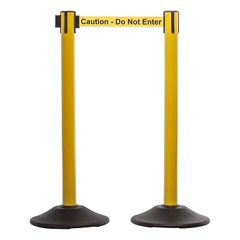 US Weight Heavy Duty Yellow Premium Steel Stanchion with 7.5-Foot Retractable Belt - Caution