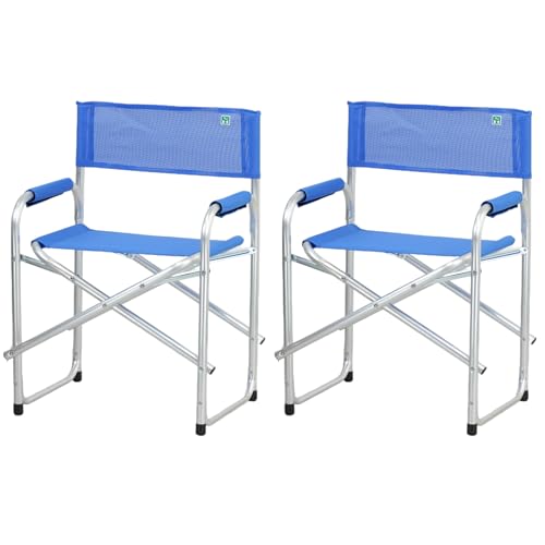 Totò Piccinni Sedia Regista CAMPING BAIA pieghevole in alluminio e textilene resistente robusta leggera con braccioli imbottiti (2, Blu)