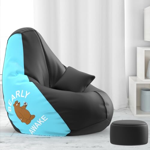 Biggie Bean Bag Cover 4XL Bean Bag with Free Cushion and Footrest - Official : PrintMarvel Combo (Matching Color : Printed, Bearly Awake - Lt. Blue & Black)-image-12
