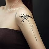 Tatouage Temporaire Faux Tatouage Décalcomanie 2 Pièces D'Autocollants De Tatouage En Bambou Longue Durée, Encre Et Imperméable, Pour Femmes, Style Chinois, Bras Littéraires Pour Hommes