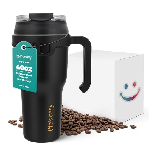 Life's Easy 40 oz Tumbler with Handle and Built-in Flip Straw - Leakproof Vacuum Insulated Stainless Steel Mug with 2-in-1 Lid, Large Travel Mug, Fits in Cup Holder for On-the-Go Hydration, Mstar40