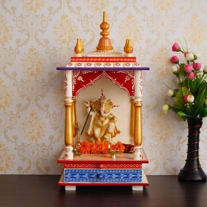 Kamdhenu art and craft Wooden Temple/Home Temple/Pooja Mandir/Pooja Mandap/Temple for Home (Blue)