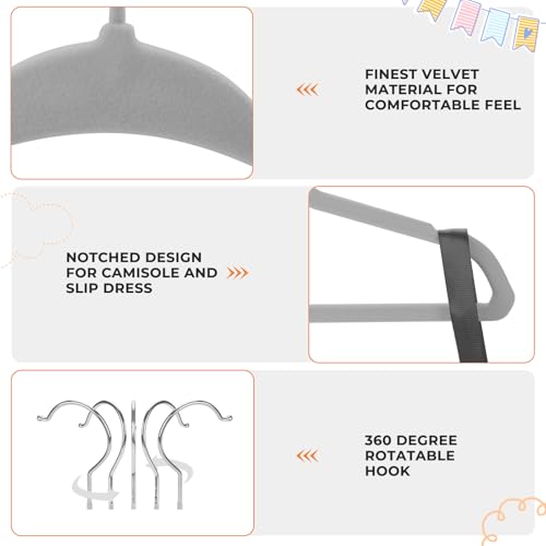 Babyrish Velvet Baby Hangers 30 Pack, Ultra Thin Nonslip Nursery Clothes Hangers (Grey) by BABYRISH - Image 5