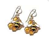 Bee Dangle Earrings on 14k Gold Filled Wires for Women Handmade USA