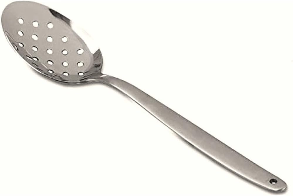 8 Inch Kunz Spoon Perforated - Small | 18/10 Stainless Steel Silver Chef Spoon for Draining, Plating & Serving & Professional Kitchen Use, Dishwasher Safe