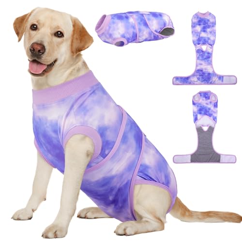 Kuoser Recovery Suit for Dogs, Adjustable Female Spay Dog Surgery Suit, Pet Surgical Shirt Male Neuter Anti Licking Abdominal Wounds Puppy Onesie Bodysuit, Alternative to Doggie Cone After S
