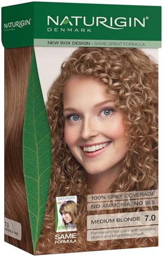 Image of Naturigin Permanent Hair Color, 7.0 Medium Blonde, Ammonia Free, 100% Gray Coverage, Nourishing Natural Formula, For All Hair Types, Long-Lasting, Vegan & Cruelty-Free, 1 Pack