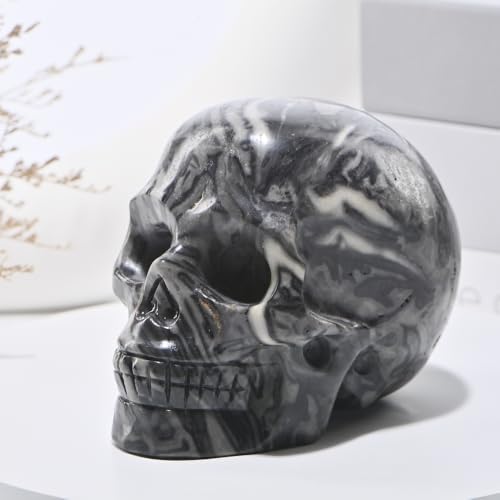 Bmuafry 5''Natural Picasso Crystal Skull Head Hand Carved Reiki Healing Stone Statue Healing Home Office Art Room Decoration