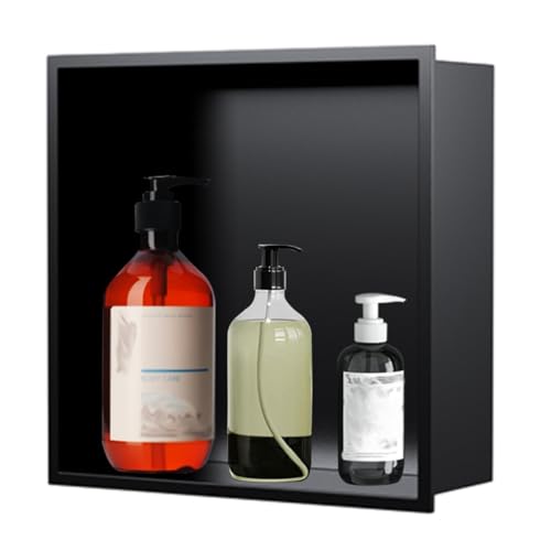 Niche de douche carrée encastrée noire en acier inoxydable 304 pour rangement de salle de bain