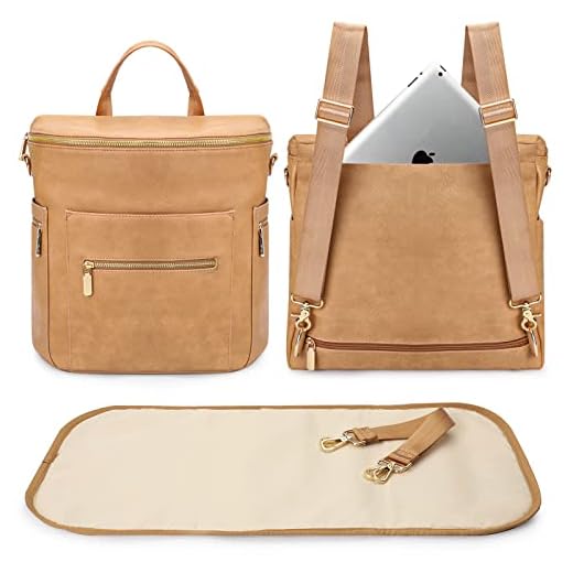 miss fong Diaper Bag Backpack Baby Diaper Bag, Large Leather Diaper Bag Backpack with 15 Pockets Diaper Bag Organizer, Changing Pad, Stroller Straps and 2 Insulated Pockets (Convertible, Peanut)