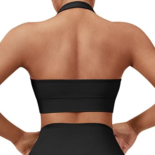 SUUKSESS Women Seamless Halter Sports Bra Padded Backless Padded Workout Crop Tops(Black, M)